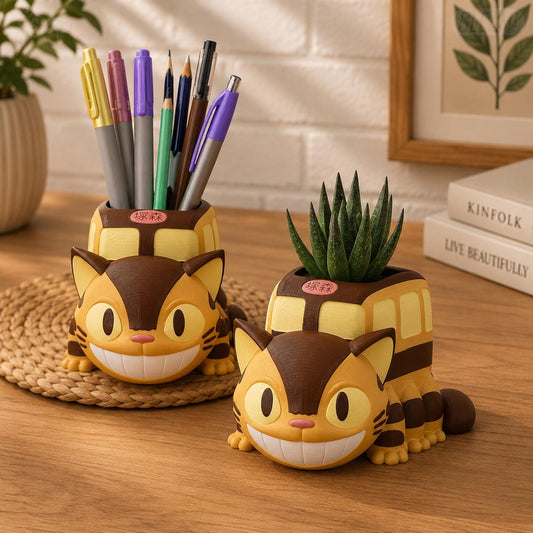 Catbus Planter & Pen Holder | Studio Ghibli Pot | 3D Printed | 4 Sizes | Painted or DIY | Totoro Gift | Cute Anime Desk Decor