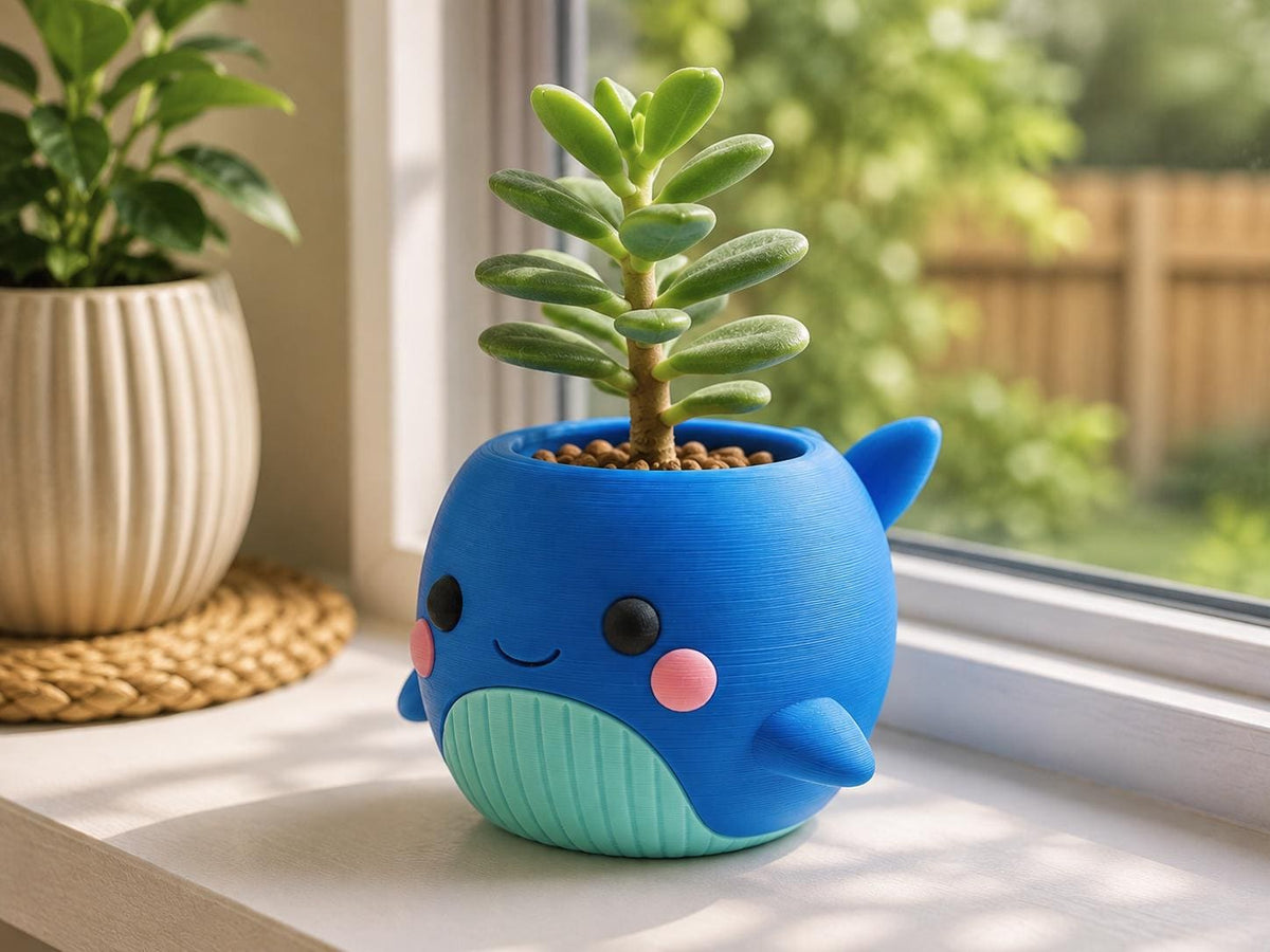 Chibi Whale Planter | 3D Printed Succulent Pot | Kawaii Desk Decor | Ocean Lover Gift