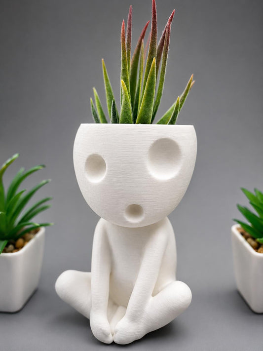 Sitting Kodama Planter with Crossed Legs - Cute Succulent Pot, Desk Tidy, Fanart - 4 Sizes, Drainage Hole, Gift for Plant Lovers