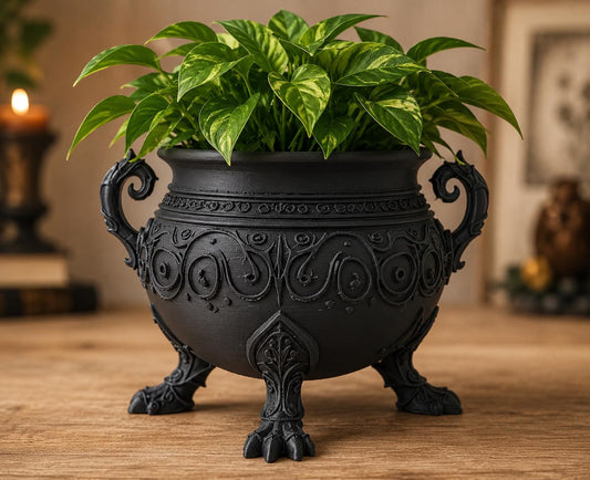 Gothic Cauldron Planter | Witch Fae Decor Plant Pot | Fantasy Herb Planter | Halloween Gift | Cottagecore Home Decor