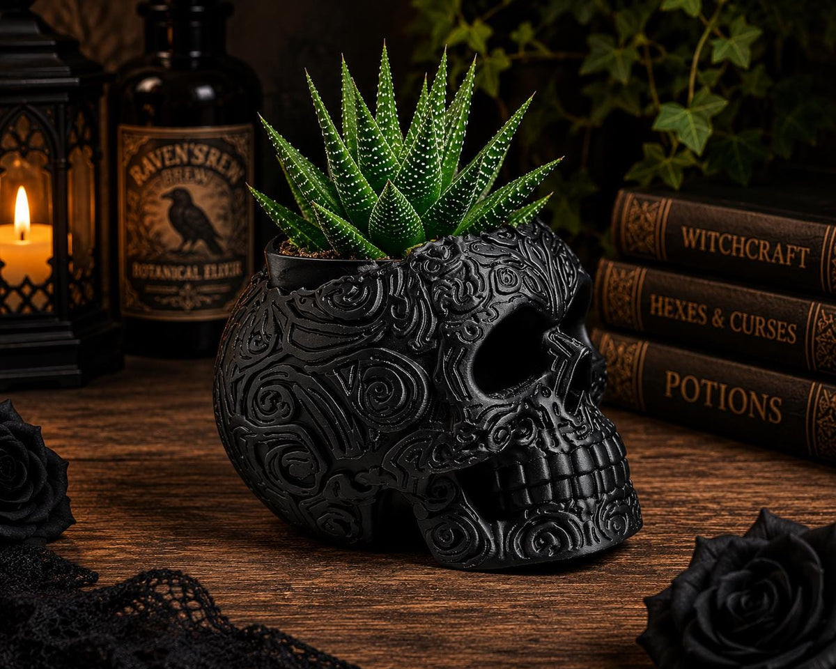 Gothic Skull Planter | Skull Plant Pot Cover | Gothic Home Decor | Succulent Pot | Alternative Desk Organizer | Halloween Decor