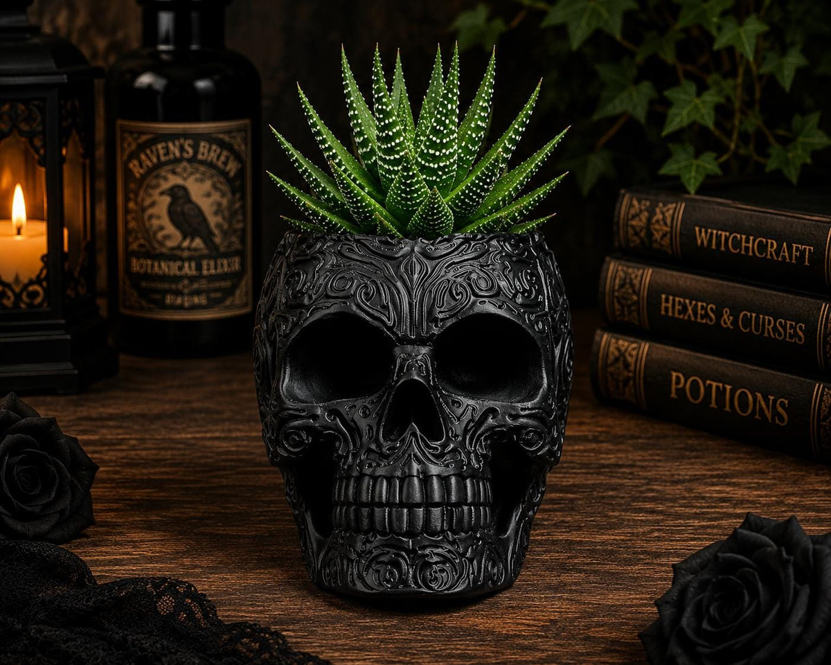 Gothic Skull Planter | Skull Plant Pot Cover | Gothic Home Decor | Succulent Pot | Alternative Desk Organizer | Halloween Decor