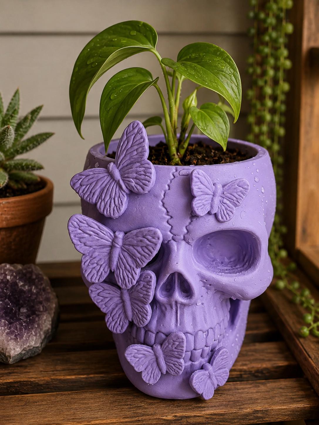 Butterfly Skull Planter | Gothic Skull Plant Pot | Butterfly Succulent Planter | Alternative Home Decor | Goth Plant Lover Gift