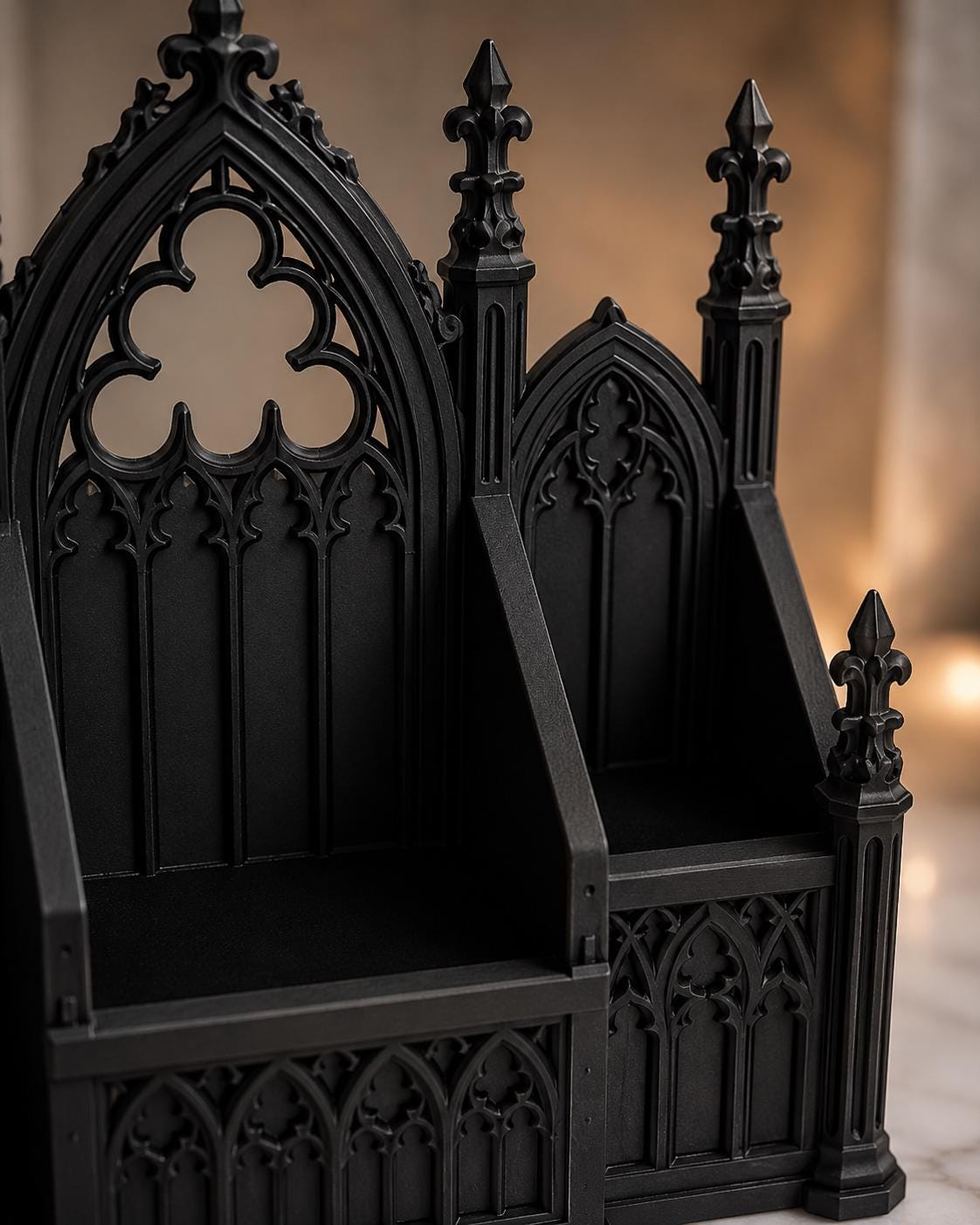 Gothic Makeup Organizer – Cathedral Vanity Storage | 3 Compartment Makeup & Brush Holder | Gothic Bathroom Decor