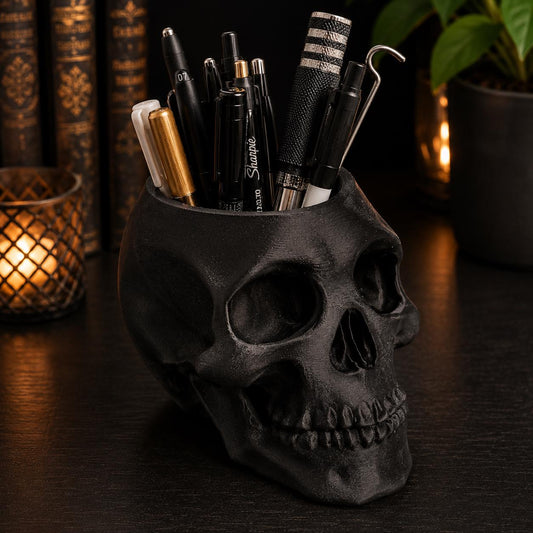 Large Gothic Skull Desk Organizer – Skull Pen Holder – Gothic Office Decor – Alternative Desk Storage – Choose Your Colour