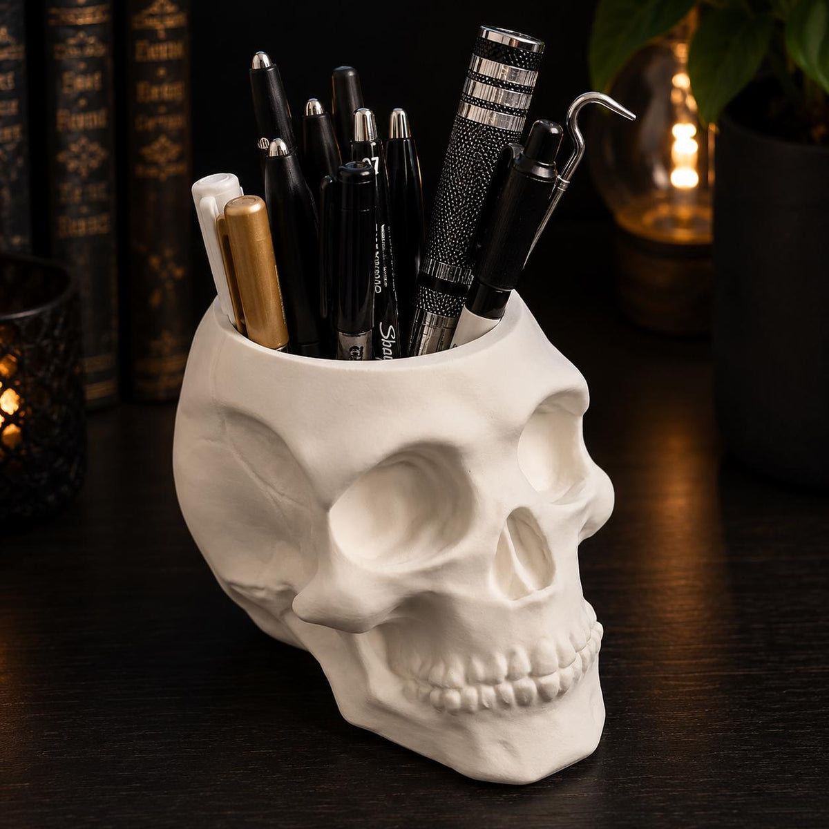 Large Gothic Skull Desk Organizer – Skull Pen Holder – Gothic Office Decor – Alternative Desk Storage – Choose Your Colour