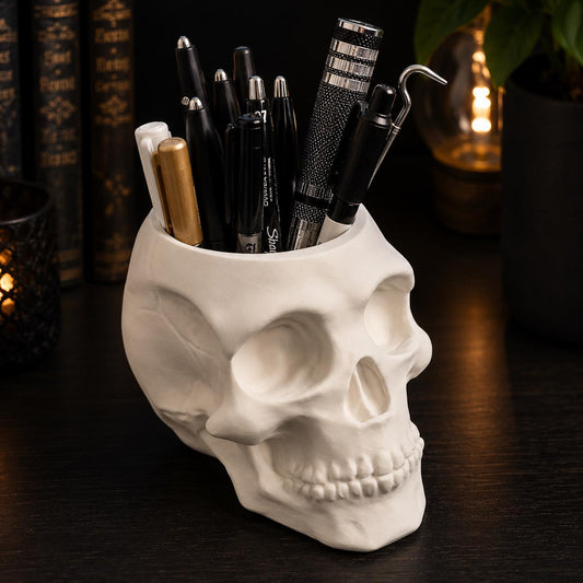 Large Gothic Skull Desk Organizer – Skull Pen Holder – Gothic Office Decor – Alternative Desk Storage – Choose Your Colour
