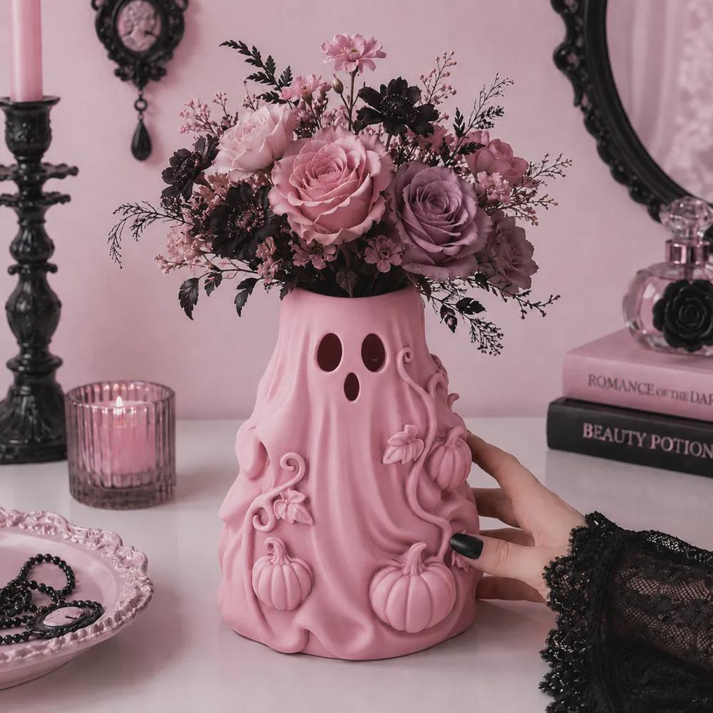 Halloween Ghost Flower Vase | Gothic Pumpkin Vase | Spooky Samhain Decor | 3D Printed Halloween Decoration | Gothic Home Decor