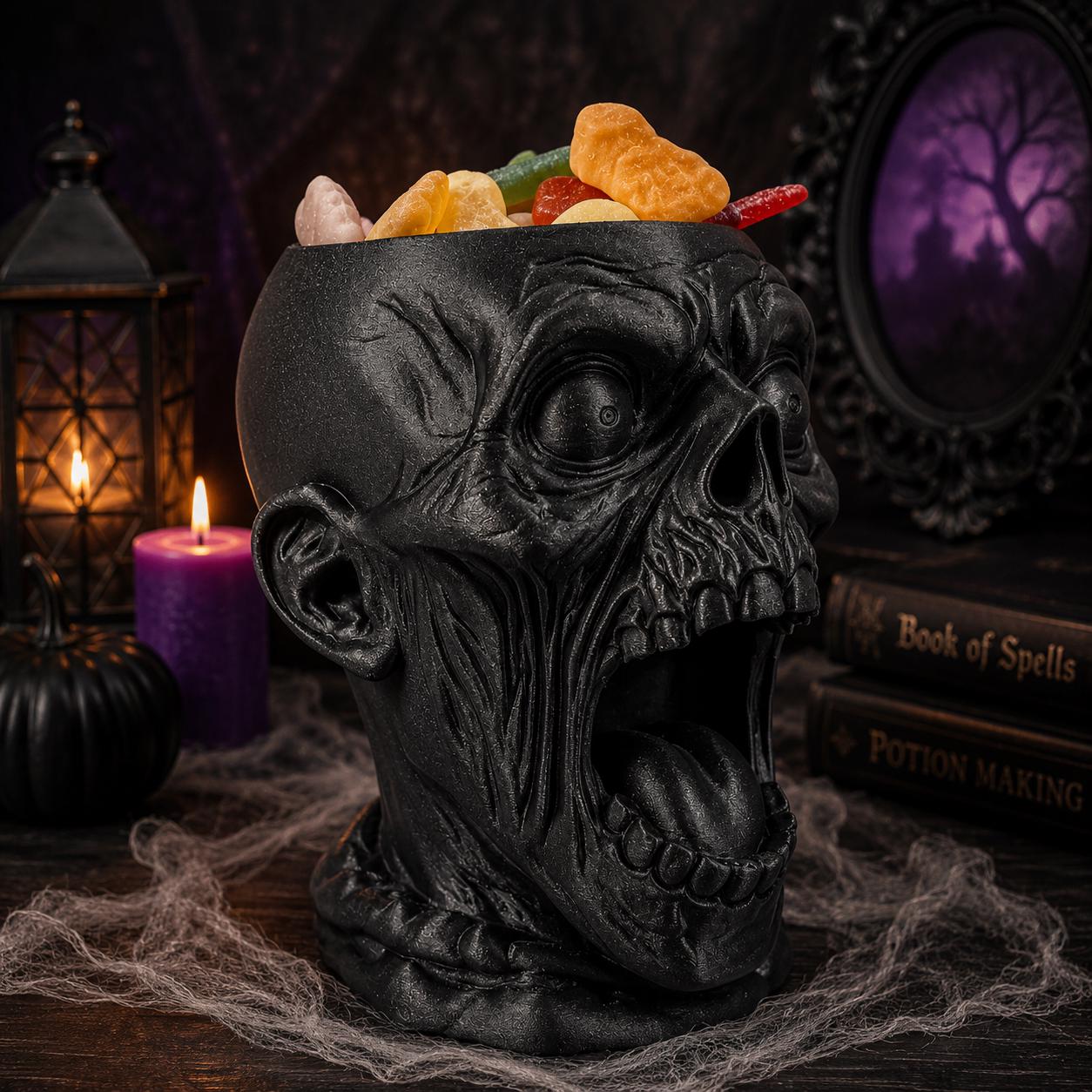 Zombie Head Planter & Halloween Candy Bowl | Creepy Skull Plant Pot | Horror Halloween Decor | 3D Printed Zombie Decoration