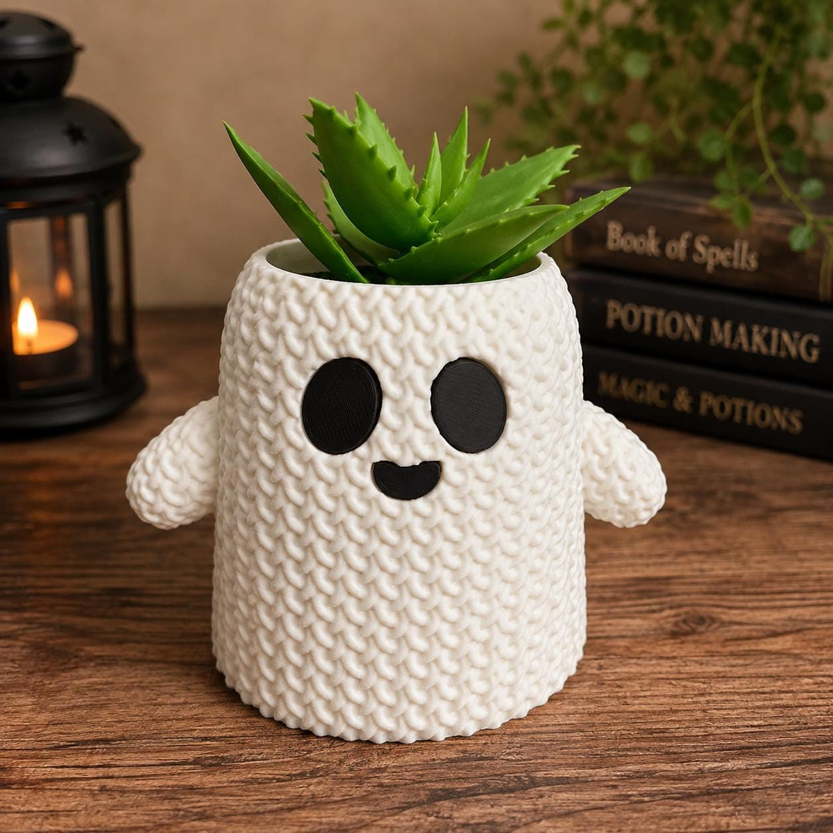 Cute Ghost Planter & Pencil Holder – Knitted or Smooth Ghost Pot – Halloween Decor – Spooky Cute 3D Printed Vase
