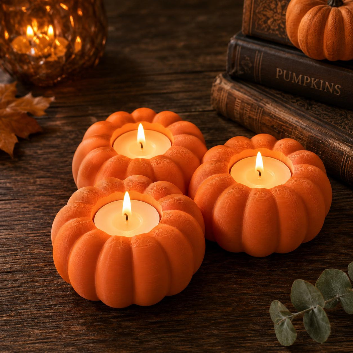 Pumpkin Tealight Holder – Autumn Candle Holder for 3 Tealights – Pumpkin Home Decor – Fall Table Decoration – Halloween Decor