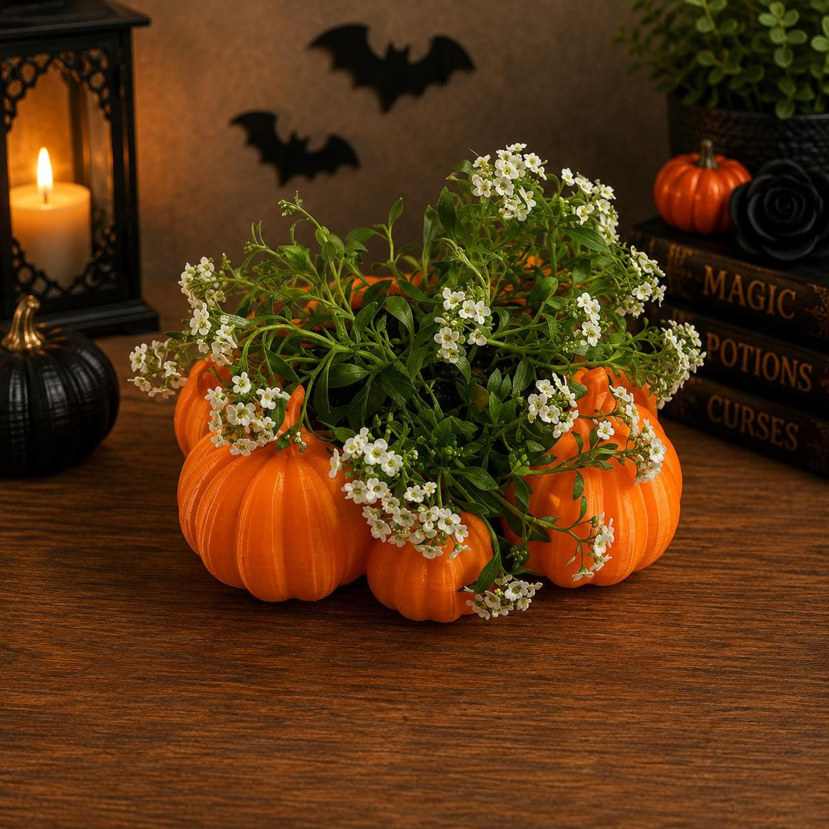 Pumpkin Patch Planter | Autumn Plant Pot with Drip Tray | Halloween Pumpkin Decor | Choose Your Colour | 3D Printed Plant Pot
