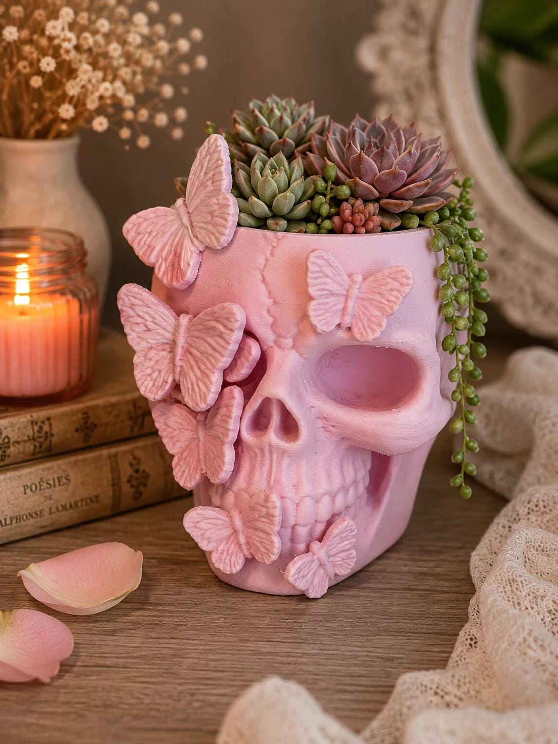 Butterfly Skull Planter | Gothic Skull Plant Pot | Butterfly Succulent Planter | Alternative Home Decor | Goth Plant Lover Gift