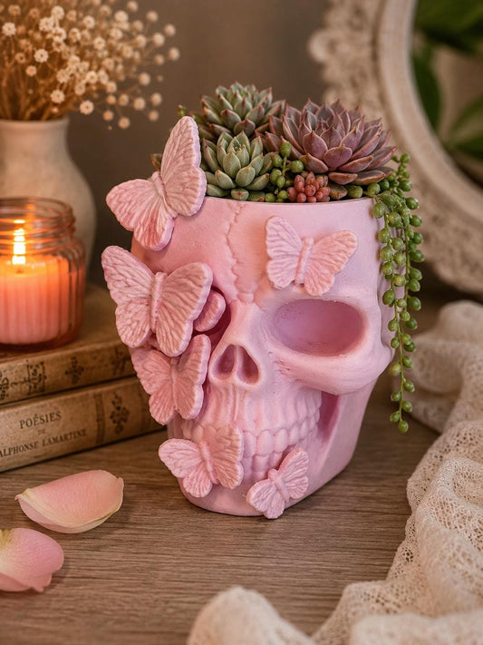 Butterfly Skull Planter | Gothic Skull Plant Pot | Butterfly Succulent Planter | Alternative Home Decor | Goth Plant Lover Gift