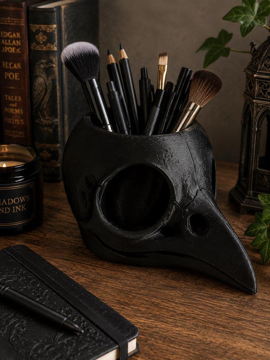 Raven Skull Pen Holder | Gothic Desk Organizer | Crow Skull Pencil Pot | Makeup Brush Holder | Dark Academia Decor | Goth Gift