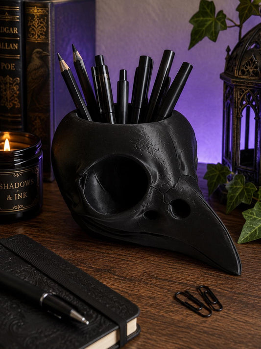 Raven Skull Pen Holder | Gothic Desk Organizer | Crow Skull Pencil Pot | Makeup Brush Holder | Dark Academia Decor | Goth Gift