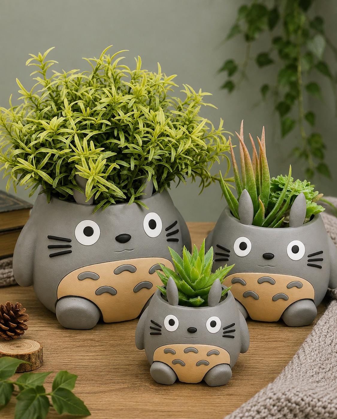 Totoro Plant Pot with Movable Legs - 3D Printed Planter & Pen Holder - Perfect for Home or Desk - Cute Fanart Design, 4 Sizes Available