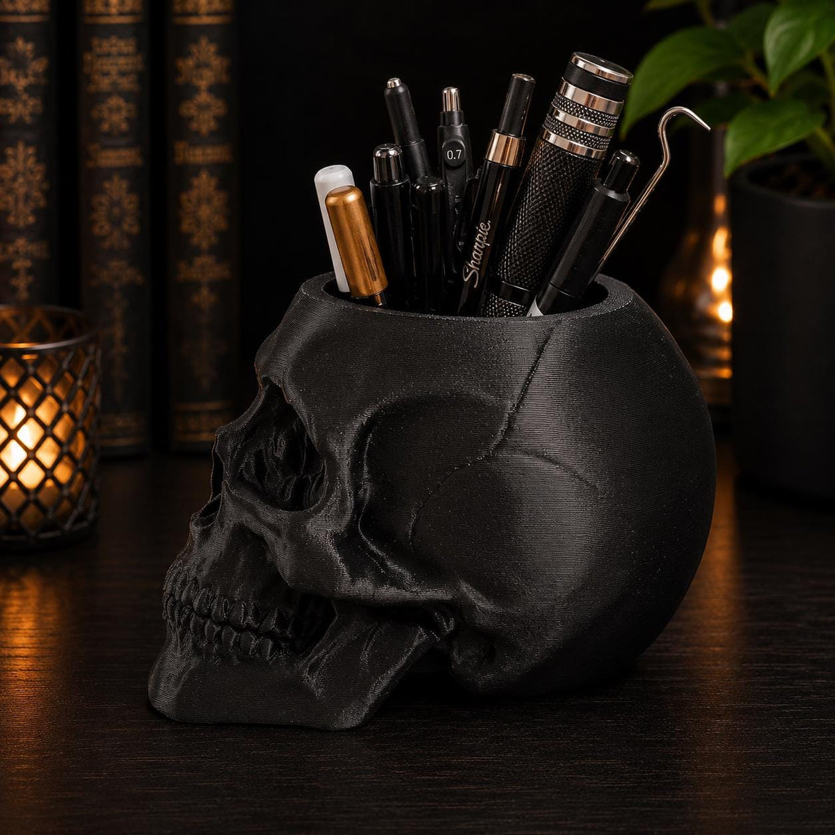 Large Gothic Skull Desk Organizer – Skull Pen Holder – Gothic Office Decor – Alternative Desk Storage – Choose Your Colour