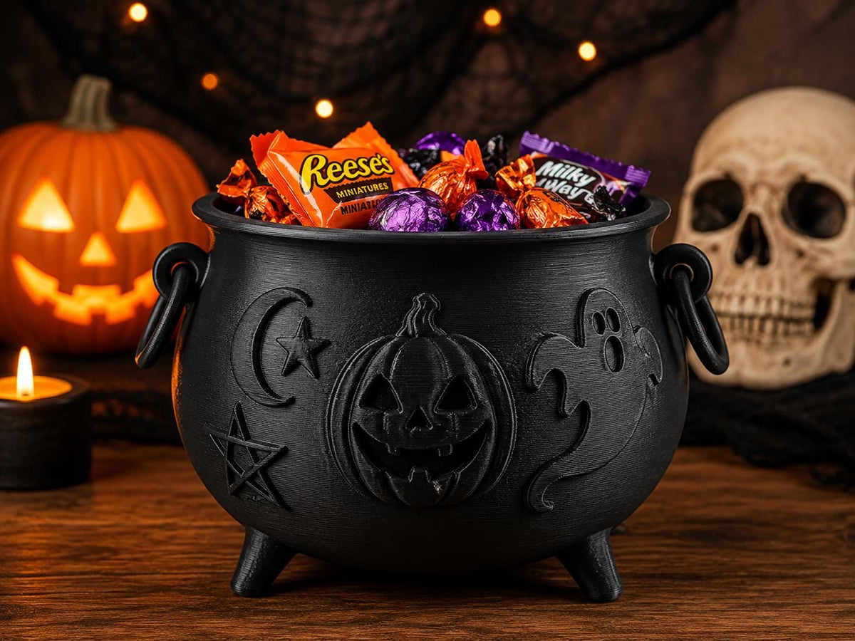 Halloween Cauldron Candy Bowl | Witch Pot Planter | Spooky Halloween Decor | 3D Printed Pen Holder & Desk Organiser