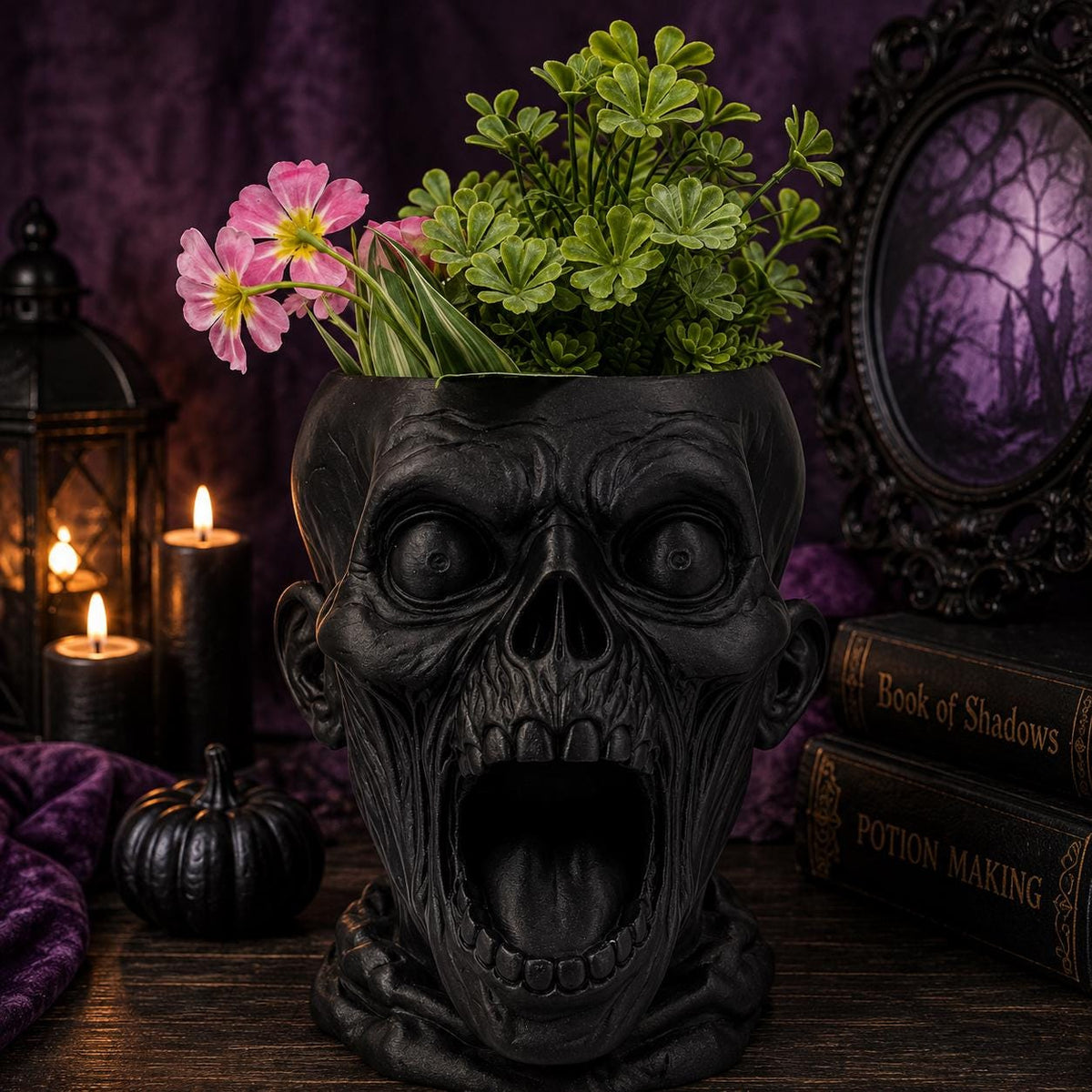 Zombie Head Planter & Halloween Candy Bowl | Creepy Skull Plant Pot | Horror Halloween Decor | 3D Printed Zombie Decoration