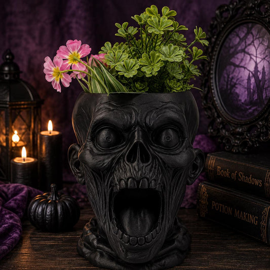 Zombie Head Planter & Halloween Candy Bowl | Creepy Skull Plant Pot | Horror Halloween Decor | 3D Printed Zombie Decoration